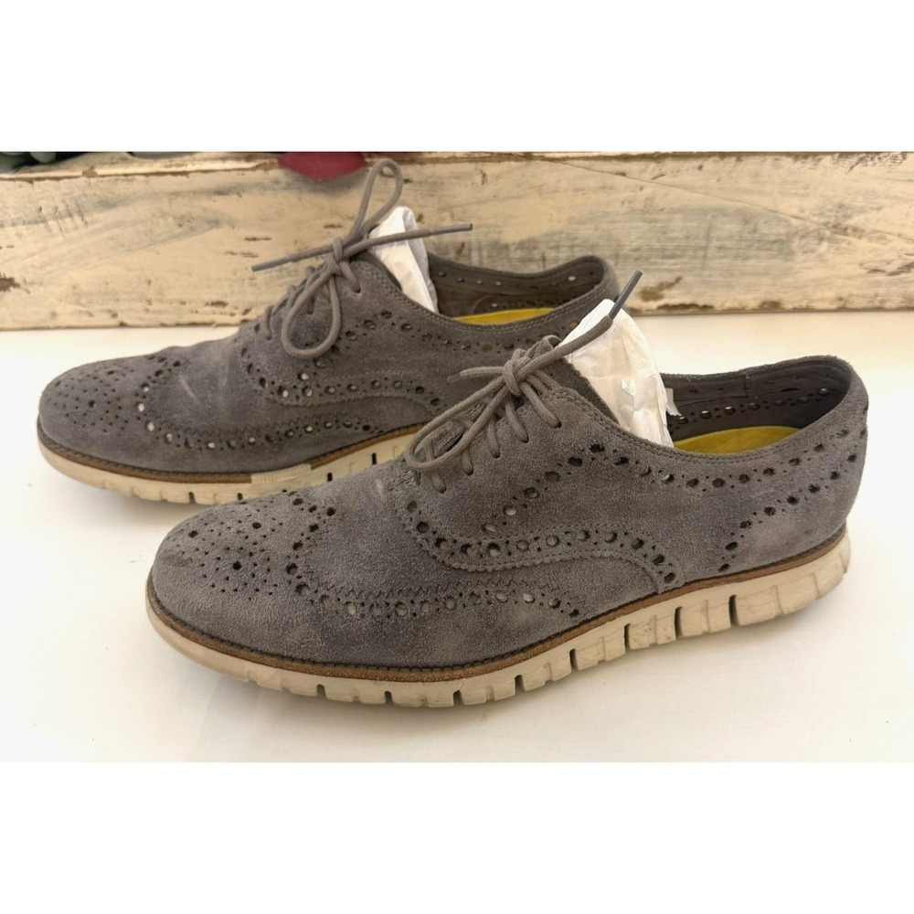 Cole Haan Shoes Mens Size 11.5 Gray ZeroGrand Wingtip Oxford Suede Lace Up Dress